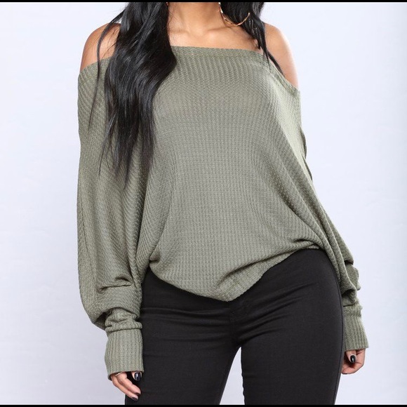 Olive green off Shoulder top - Picture 1 of 2